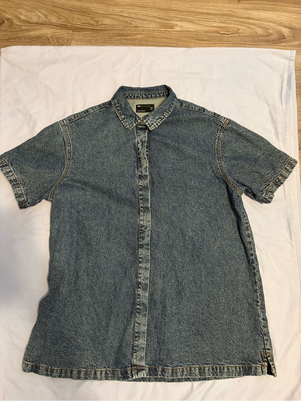 Women’s Denim Button-Front Mini Dress Long Short Sleeve Top